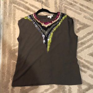 Sequin neck army green blouse top